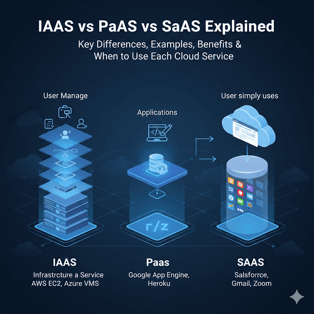IaaS vs PaaS vs SaaS Explained: Key Differences, Examples, Benefits & When to Use Each Cloud Service
